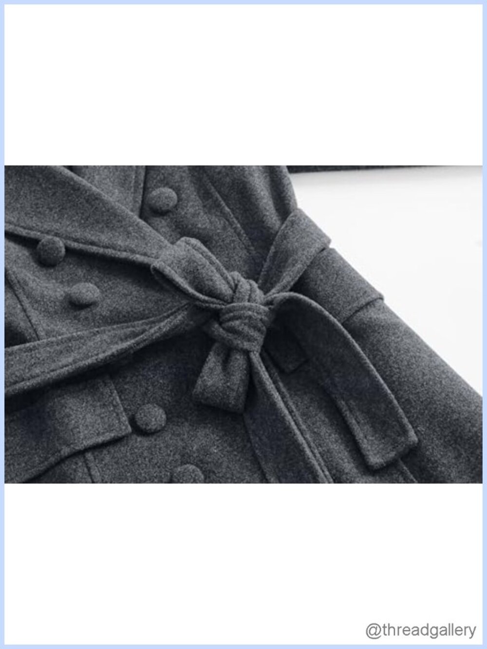 Wool Blend Long Pea Coat Double Breasted Belted Trench Overcoat - Picture 3 of 6